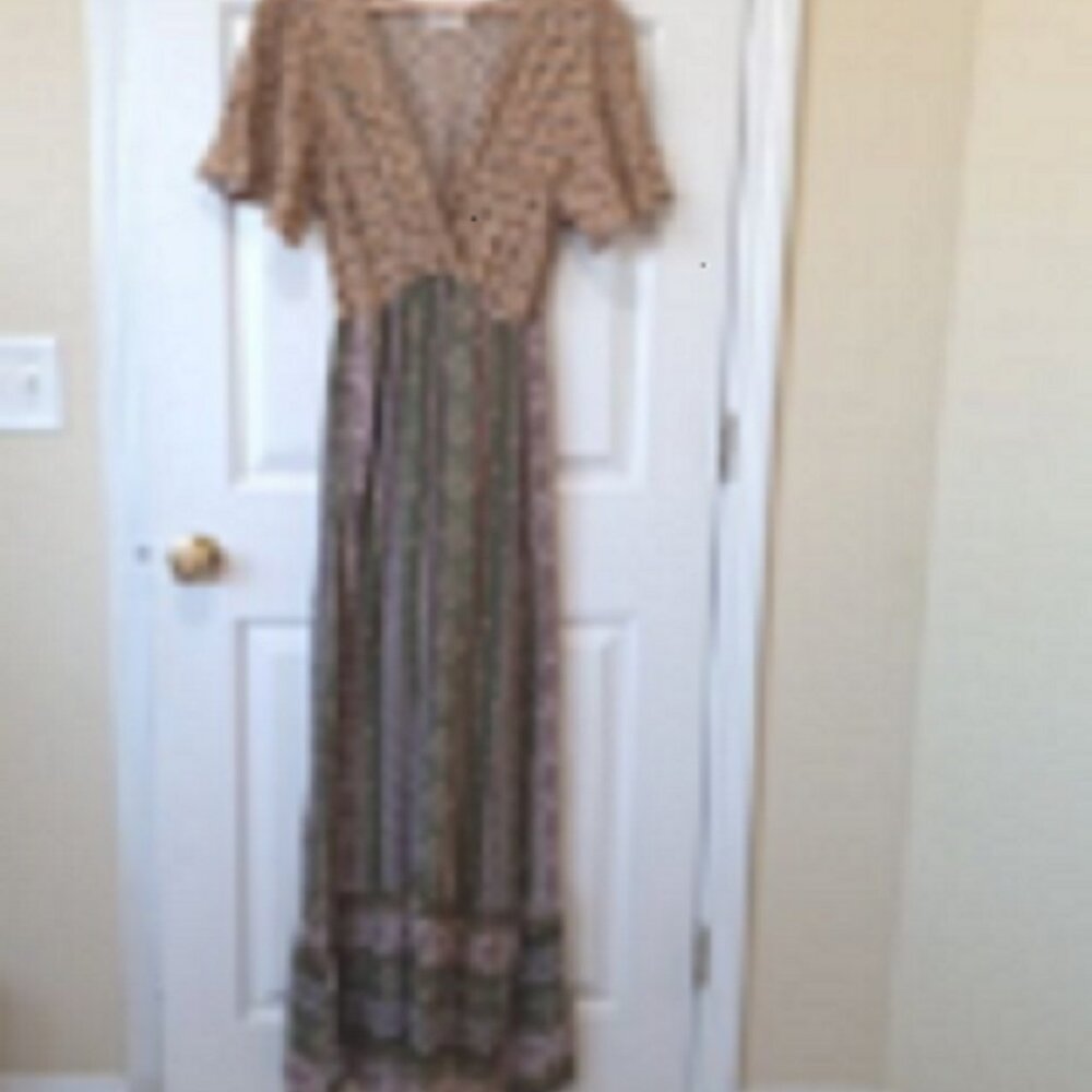 ORANGE CREEK Women's Maxi V Neck Rayon Casual Everyday Dress Peasant Size M